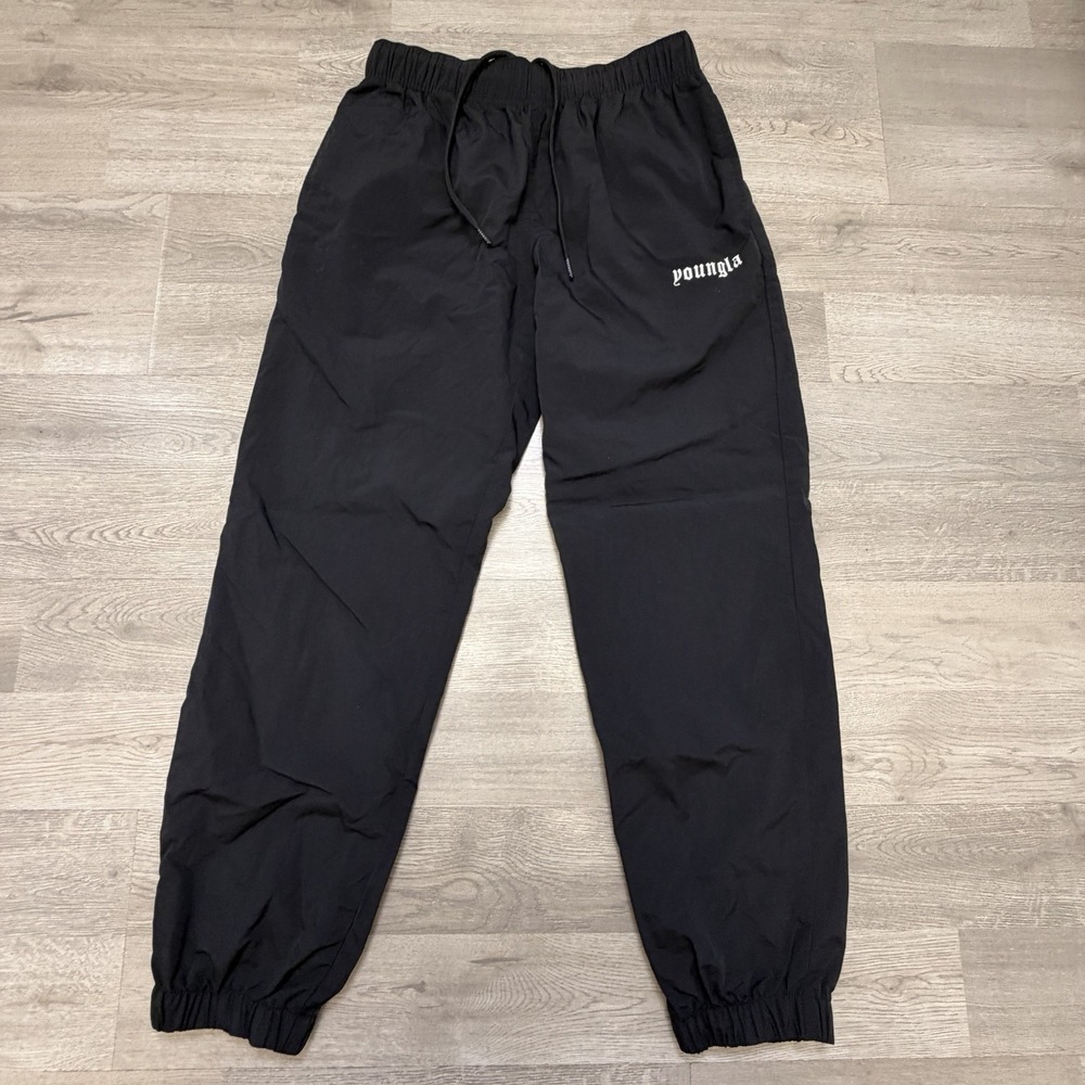 YoungLA 254 Swish Joggers Mens S Black Mesh Lined Nylon Track Pants Gym